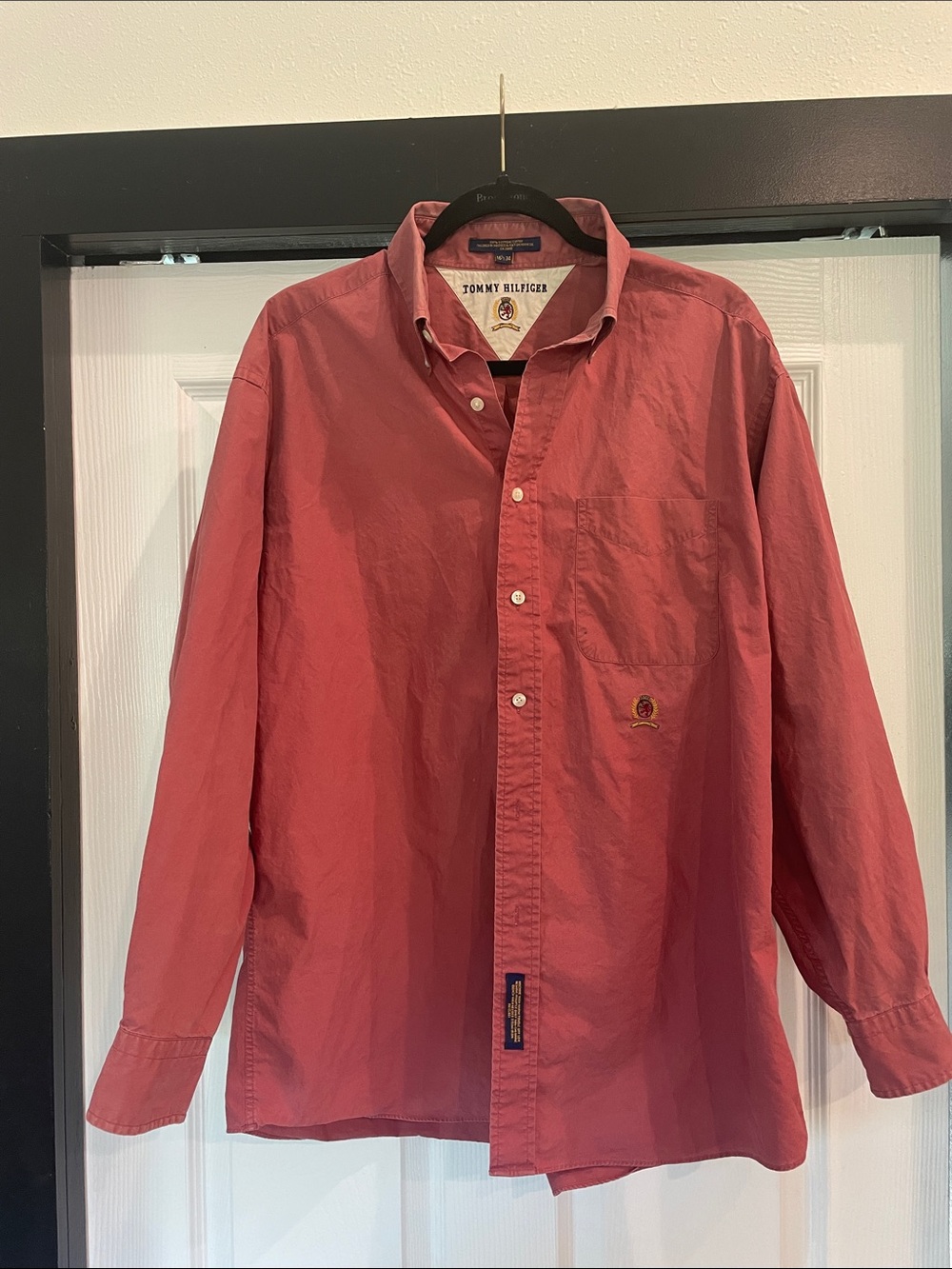Vintage Tommy Hilfiger Men's Coral-Red Long Sleeve Button-Down Shirt